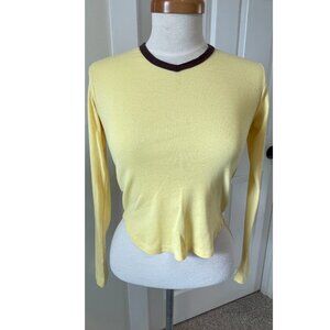 90s Weaver's Girl Yellow Brown V-Neck Long Sleet Tee Juniors Medium